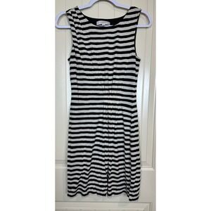 Loft striped rayon lyocell sleeveless dress front ruching knee length‎ knit sz S
